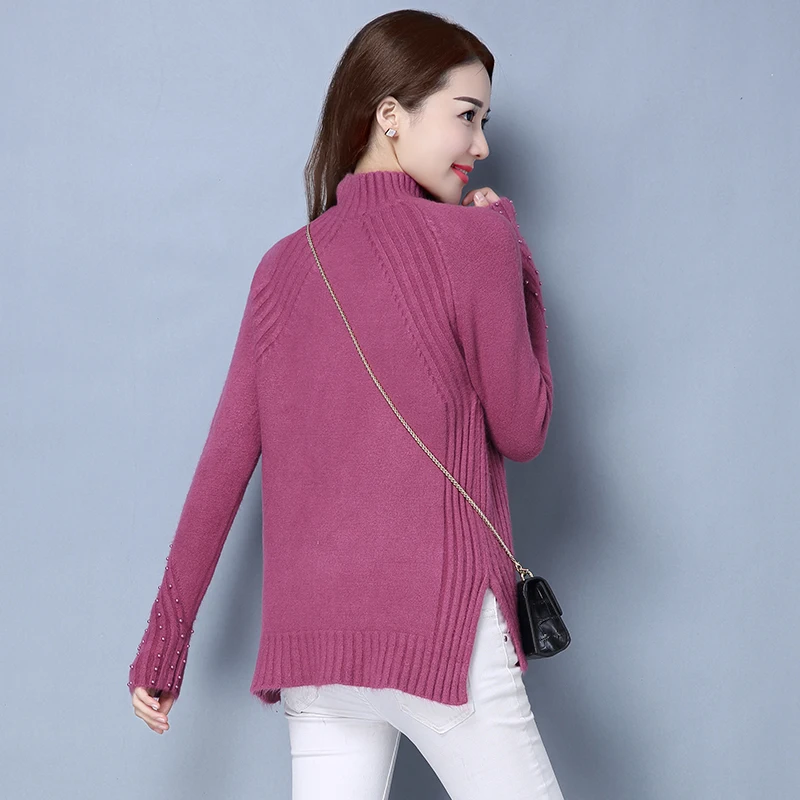 Women Autumn &amp Winter high collar sweater Ladies thick warm plain turtleneck pullovers long sleeve with beading | Женская одежда