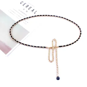 Женский кожаный ремень с цепочкой и жемчугом, декоративная ткань для юбки, платье, пояс на лето, корейский стиль, роскошный металлический пояс