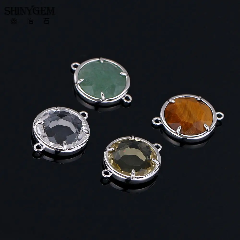 ShinyGem натуральный граненый круглый драгоценный камень соединители для
