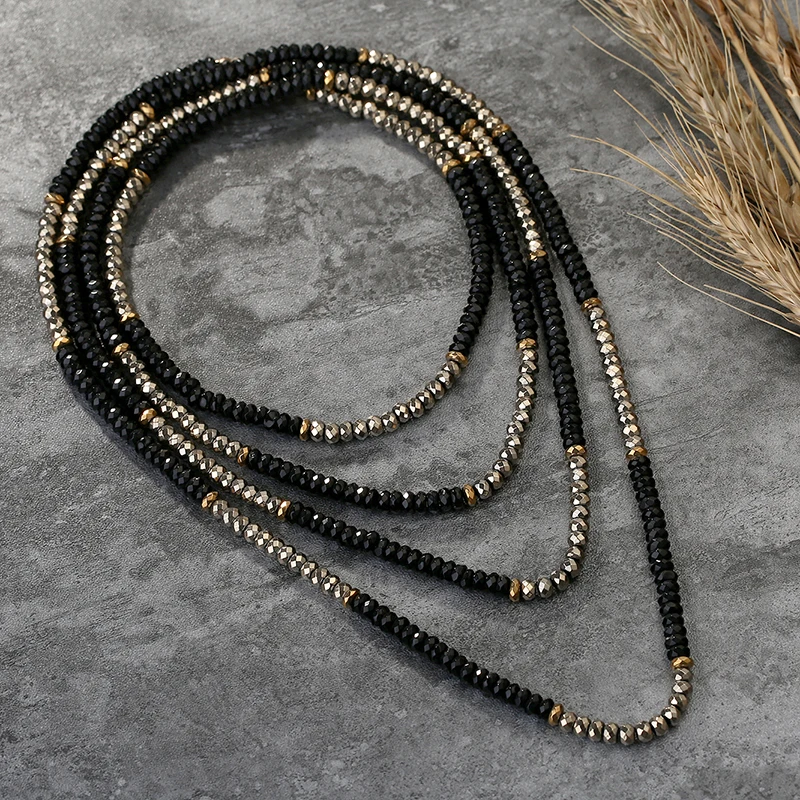 BOJIU длинное ожерелье из натурального камня черные белые богемные женские