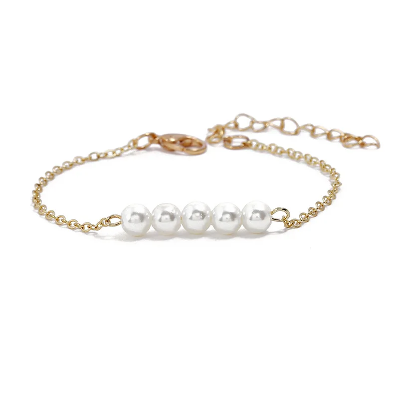 1Set Gold Color Imitation Pearl Round Bracelet Charm Bracelets Bangles For Women Adjustable Fashion Jewelry Gifts | Украшения и
