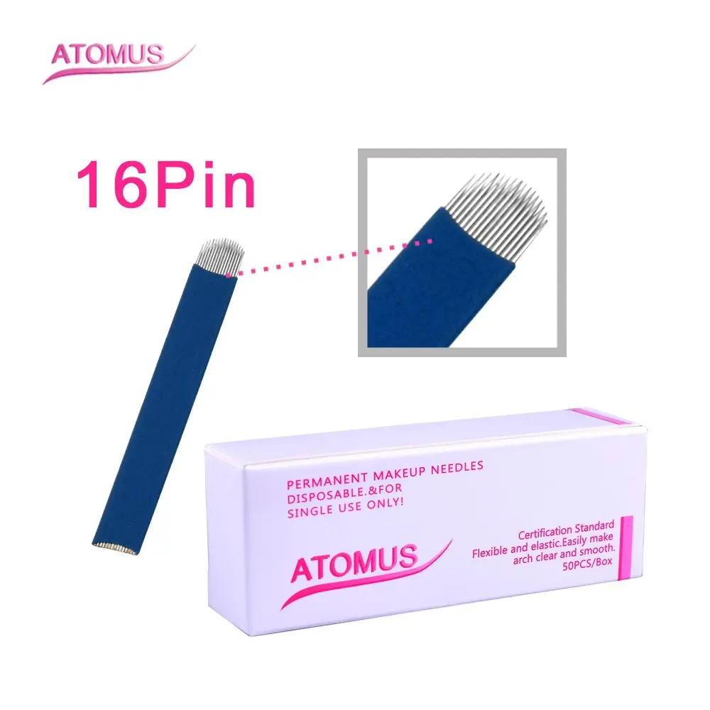 ATOMUS 50 шт 18/16 Pin 3D микроблейдинг иглы для тату u образные татуажа Перманентный