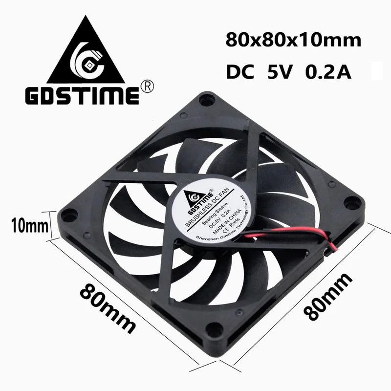 2 Pieces Gdstime 2Pin 5V DC Cooling Fan 80mm x 10mm 8010s 8cm Radiator Brushless Exhaust Computer Case Fan Cooler