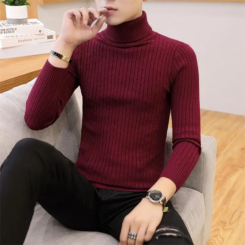 102 red Winter Cashmere Thick Warm Sweater Men Turtleneck Brand Men's Sweater Slim Fit Pullover Men Knitwear Male Double Collar Sweaters - Цвет: 102 red