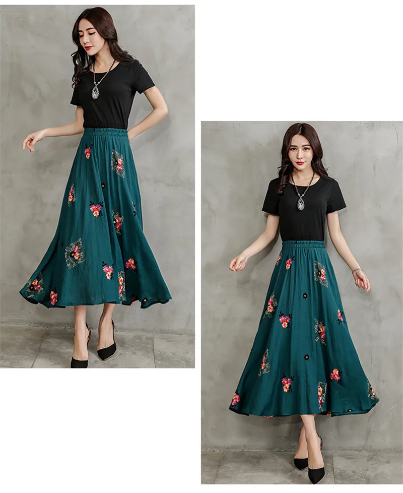 Faldas Mujer новые Инди фолк Harajuku больших размеров 2XL модные юбки женские хлопок лен узор винтажная элегантная Этническая юбка
