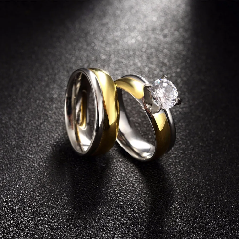 Queenwish New Gold Color Stainless Steel Ring For Women Cubic Zirconia Bridal Sets Design Cheap Fashion Rings | Украшения и