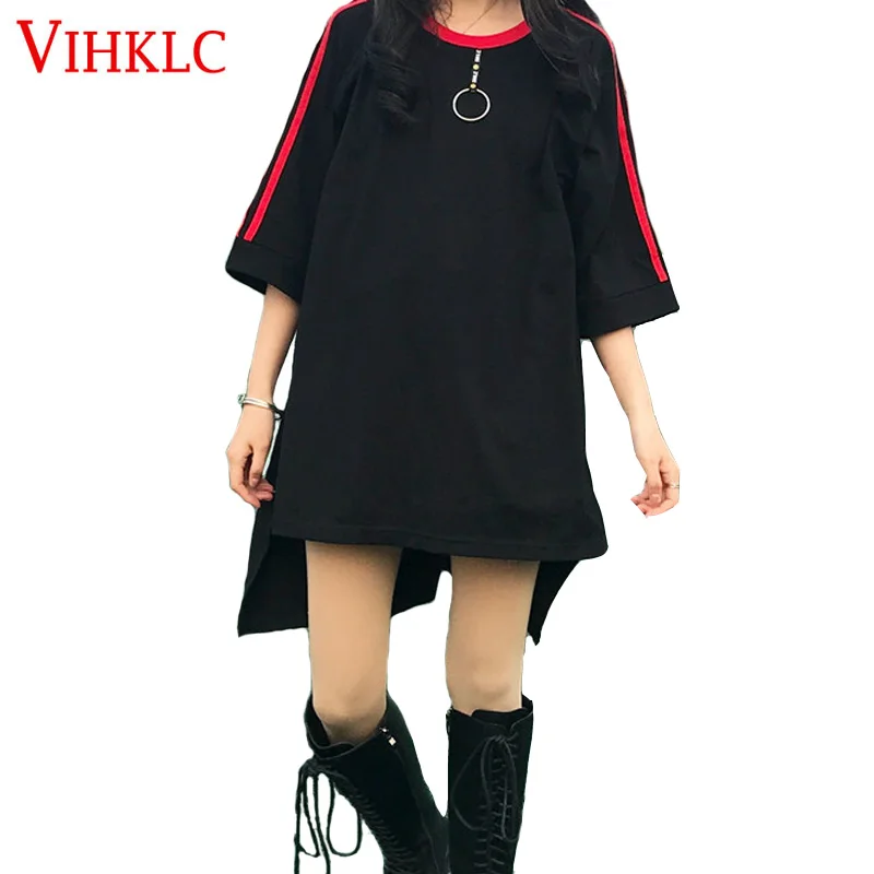 2018 корейский ulzzang женские длинные футболки японский Harajuku Мода ретро сплит