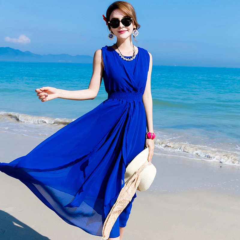 Ailegogo Summer Beach Solid Color Long Dress Women Sexy Ruffles Mid-calf Dresses Casual High Waist White Blue Red Yellow Vestido | Женская