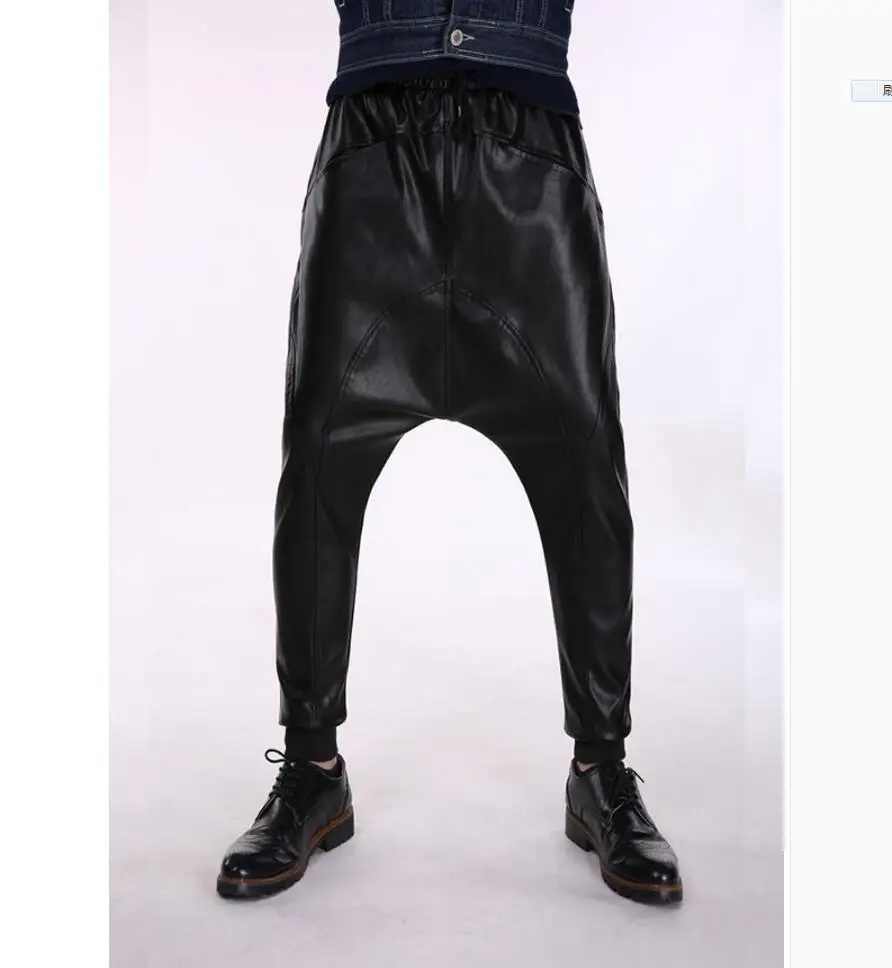 2021 New Fashion Spring And Autumn Men Nightclub Pu Leather Pants Trousers Slim Skinny Pants Motorcycle Black Casual Trousers