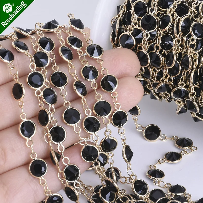 

1 foot 6mm High quality gold plated Delicate Bezel Set Crystal & Brass Chain,Connector Chain,sold 1pc/lot