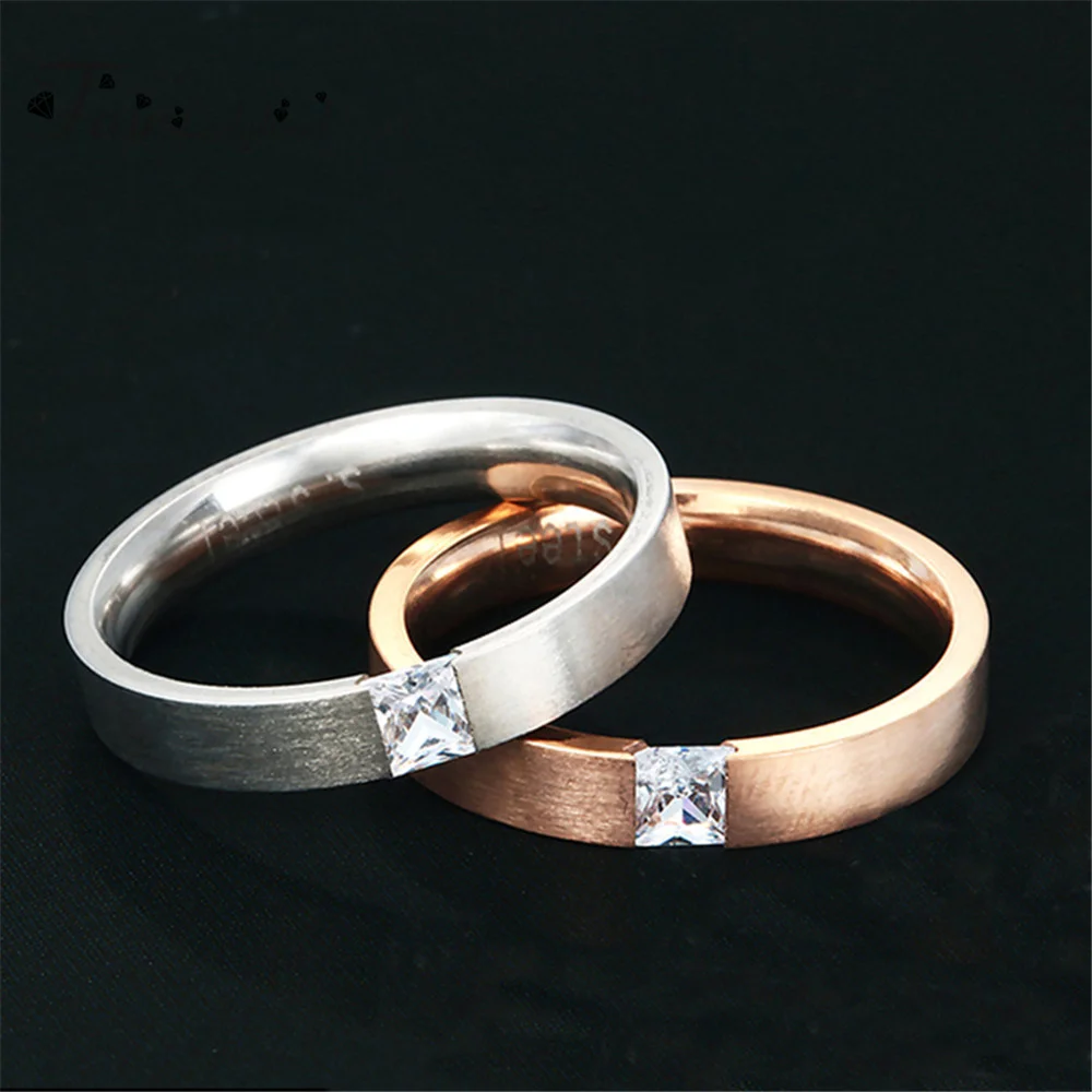 FairLadyHood Classic Shine CZ Stone Stainless Steel Engagement Ring Lovers Promise Rose Gold Rings For Women Couple Jewelry | Украшения и