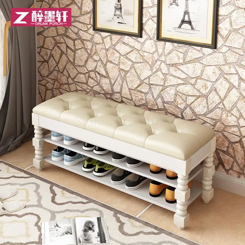 Solid wood simple modern shoe bench shoe cabinet home door storage stool shoes stool storage can sit rack shoe