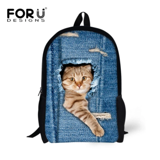 C3303C FORUDESIGNS/милый 3D животное кошка джинсовые рюкзаки дети обувь для девочек ортопедические повседневное Путешествия Рюкзак Для Детей школьников Mochila - Цвет: C3303C