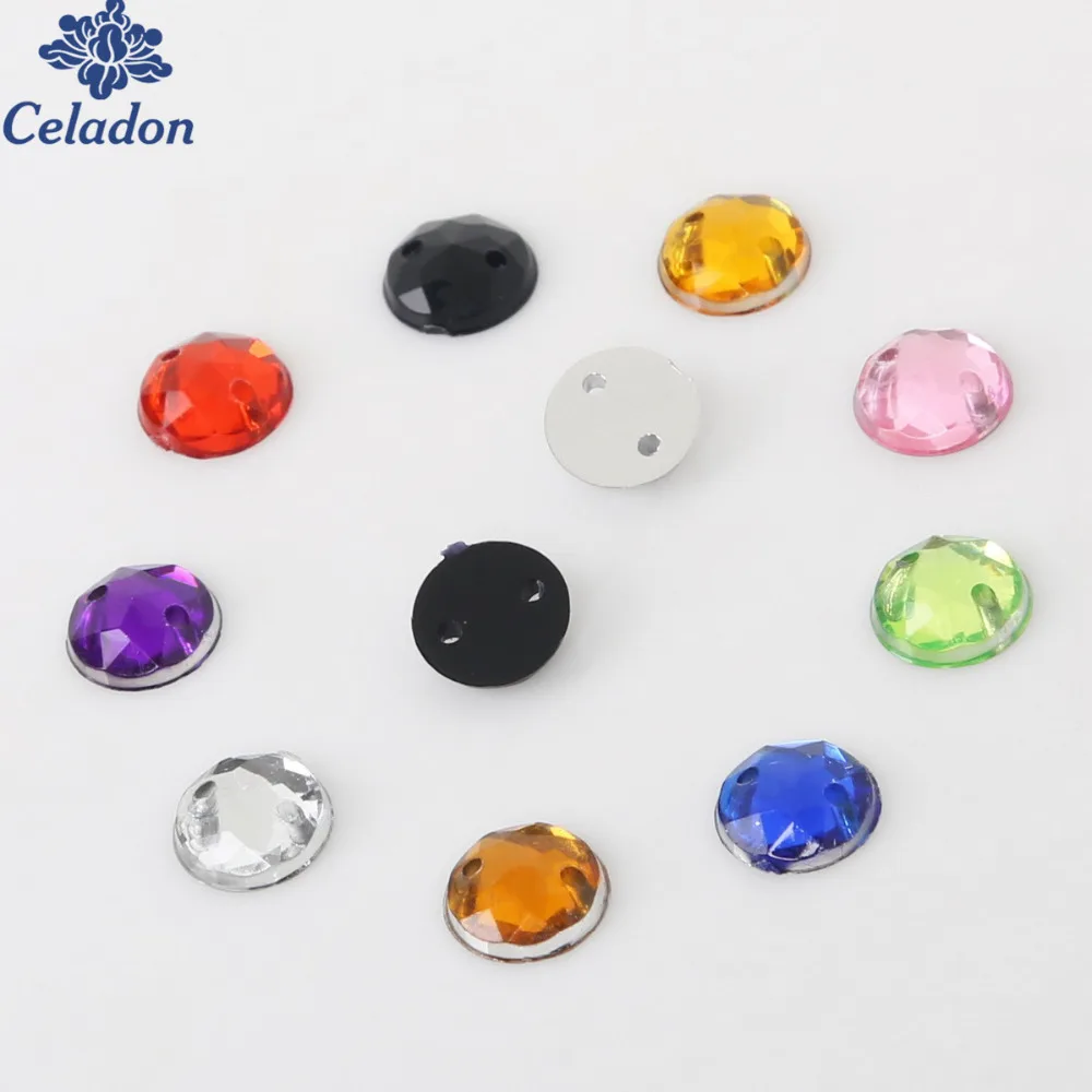 Разноцветные Круглые акриловые стразы 8 мм пришивные с 2 отверстиями и круглой