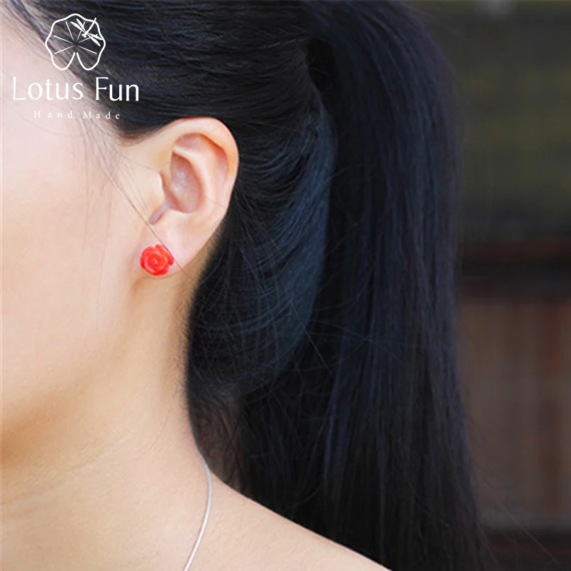 Серьги гвоздики Lotus Fun из настоящего серебра 925 пробы с натуральным камнем