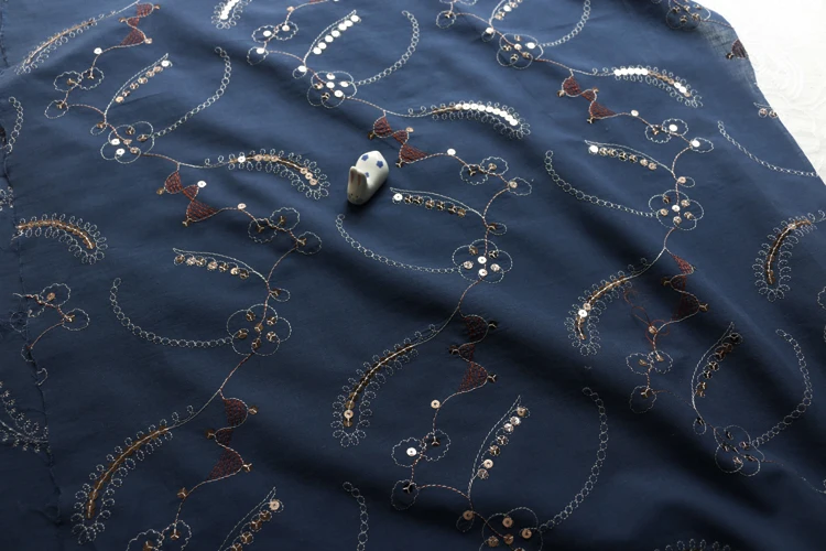 Ручной cheongsam платье ткань синий вышитый бисером лист тонкая хлопковая ткань