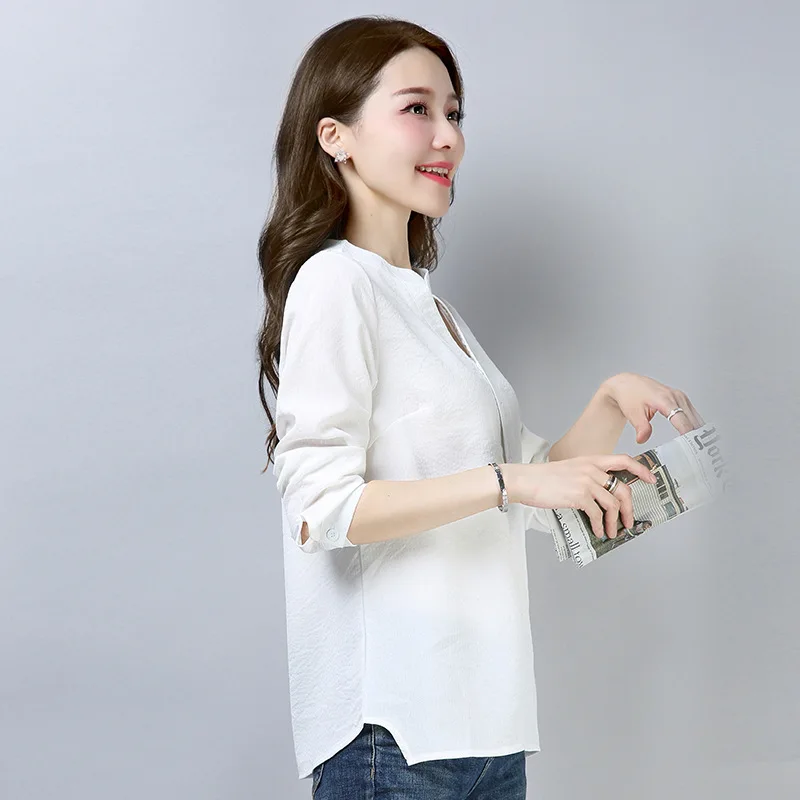 Plus Size 4XL 2019 Summer Fashion Cotton Linen Women Striped Blouse Shirts Lady For Work Long Sleeve Tops Female Clothing Blusa |