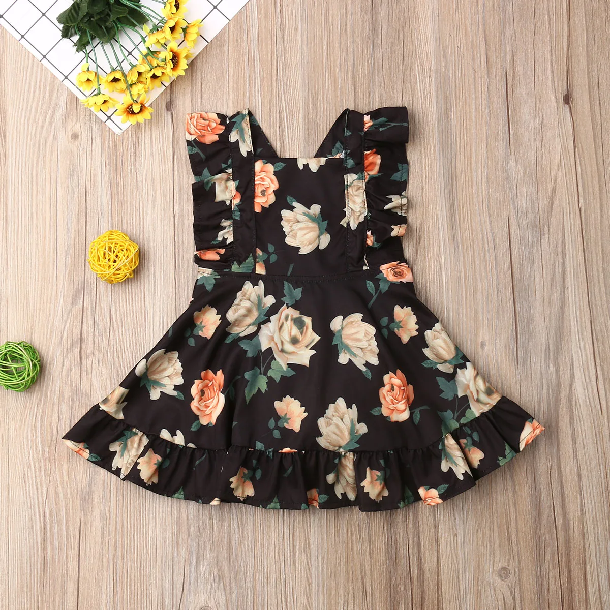 Детское летнее платье-пачка без рукавов с оборками и цветочным принтом | Детская