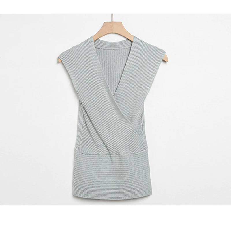 2017 women's spring summer Ice silk sleeveless sweaters vest female pullovers tops cross tee | Женская одежда
