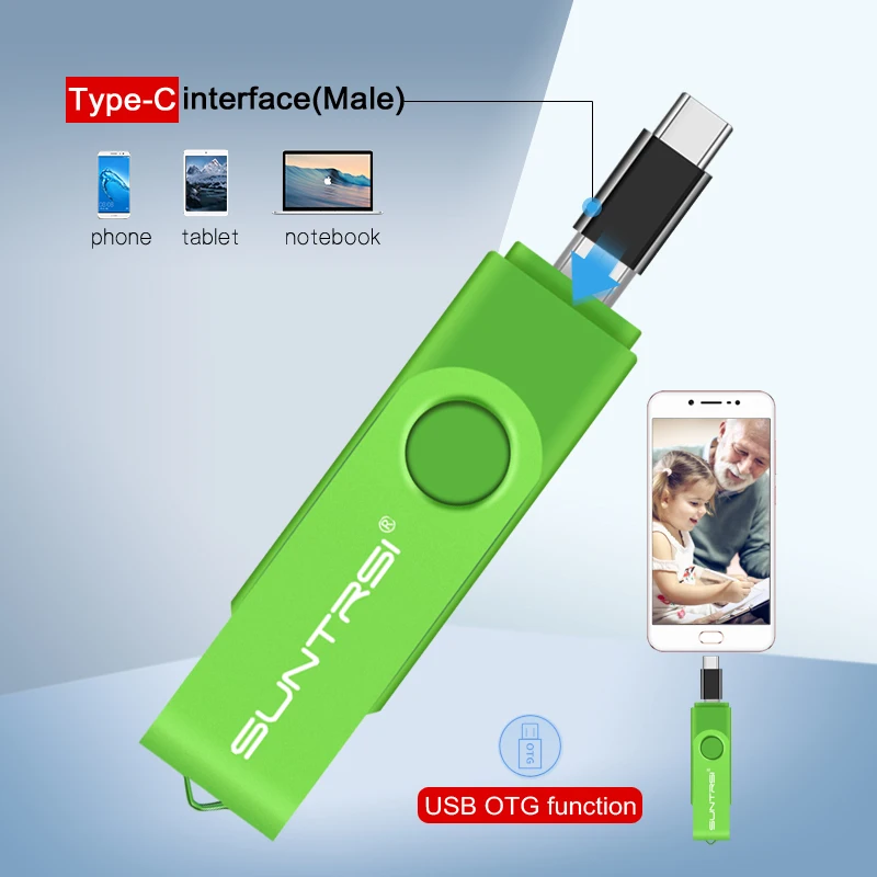 Suntrsi USB флеш-накопитель 128 Гб 64 TYPE C многофункциональная палка 2 0 32 OTG Металл 16