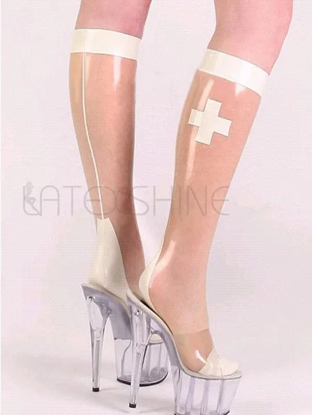 Чулки из прозрачного белого натурального латекса медсестры | Женская одежда