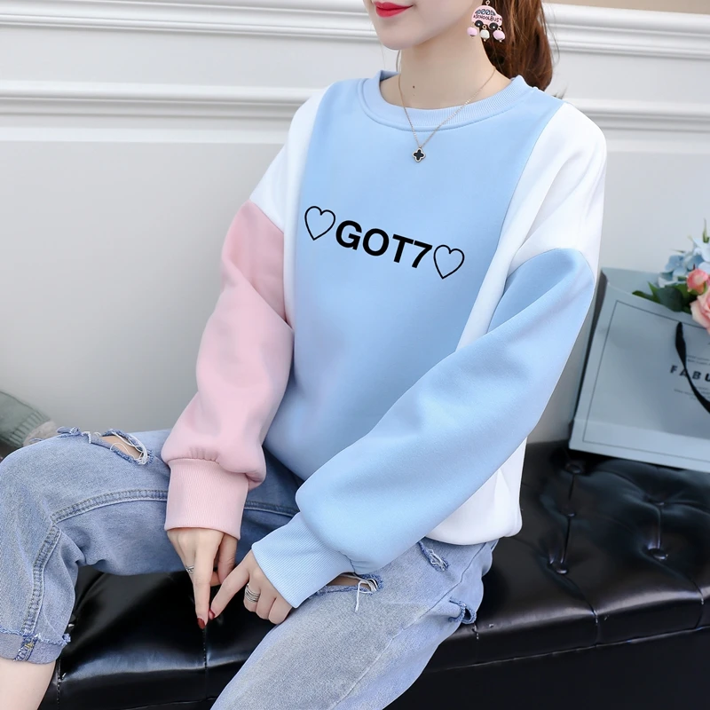 GOT7 Hearts Cute Kawaii Women Hoodies Harajuku Patchwork Kpop Fans Autumn Winter Loose Ulzzang Clothing Sweatshirts Sudaderas | Женская