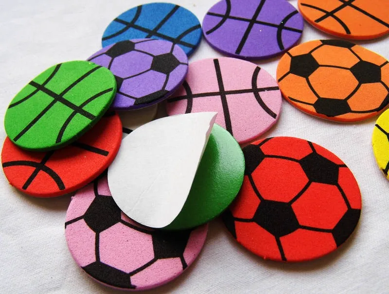 1bag/LOT,Football basket ball foam stickers Kids toy baby room decoration Early educational toys Color learning Kindergarten