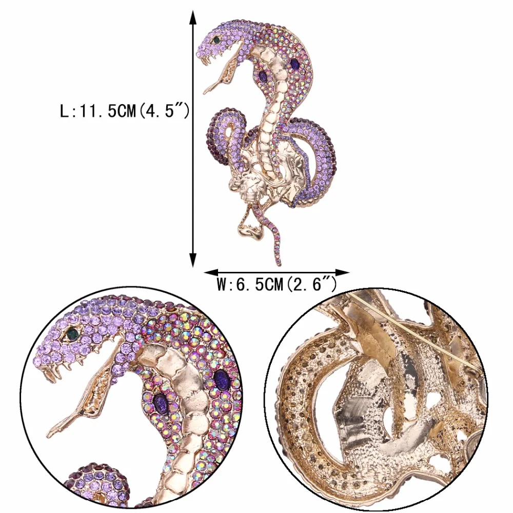 

Tuliper Retro Animal Snake Brooch Pins Crystal Brooch Pins For Women Party Jewelry Purple Enamel accesorios mujer