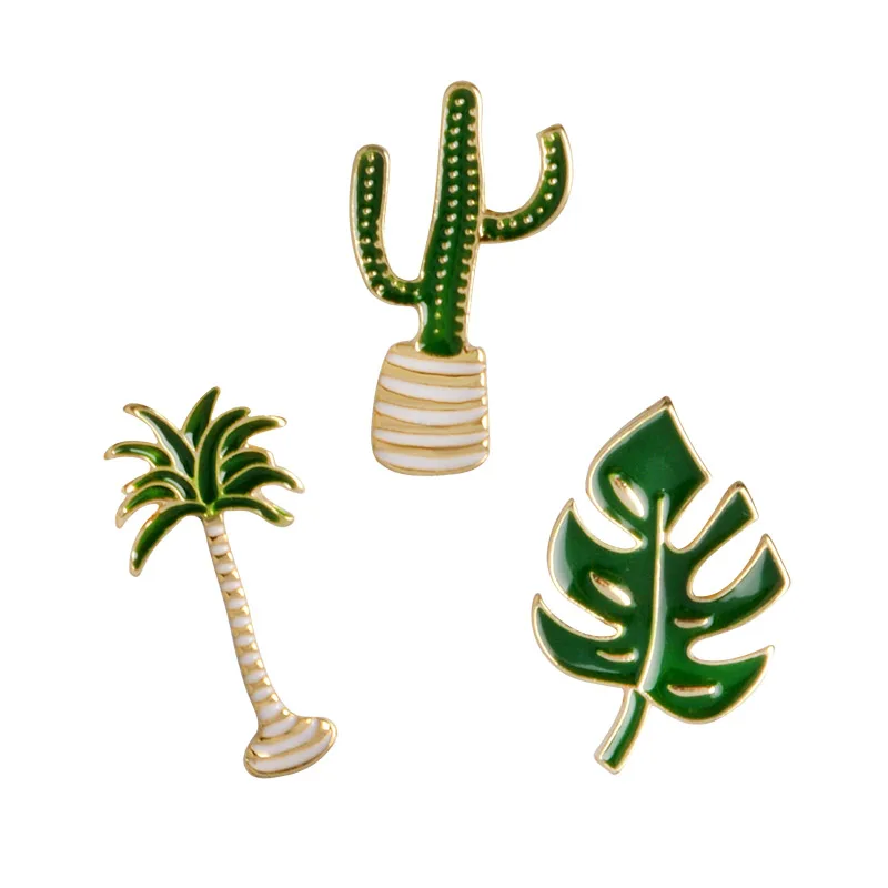 

Summer Desert Beach Green Cactus Palm Leaves Plant Tree Natural Lapel Pin Enamel Brooch Collar Pins Cactus Gift Cactus Jewelry