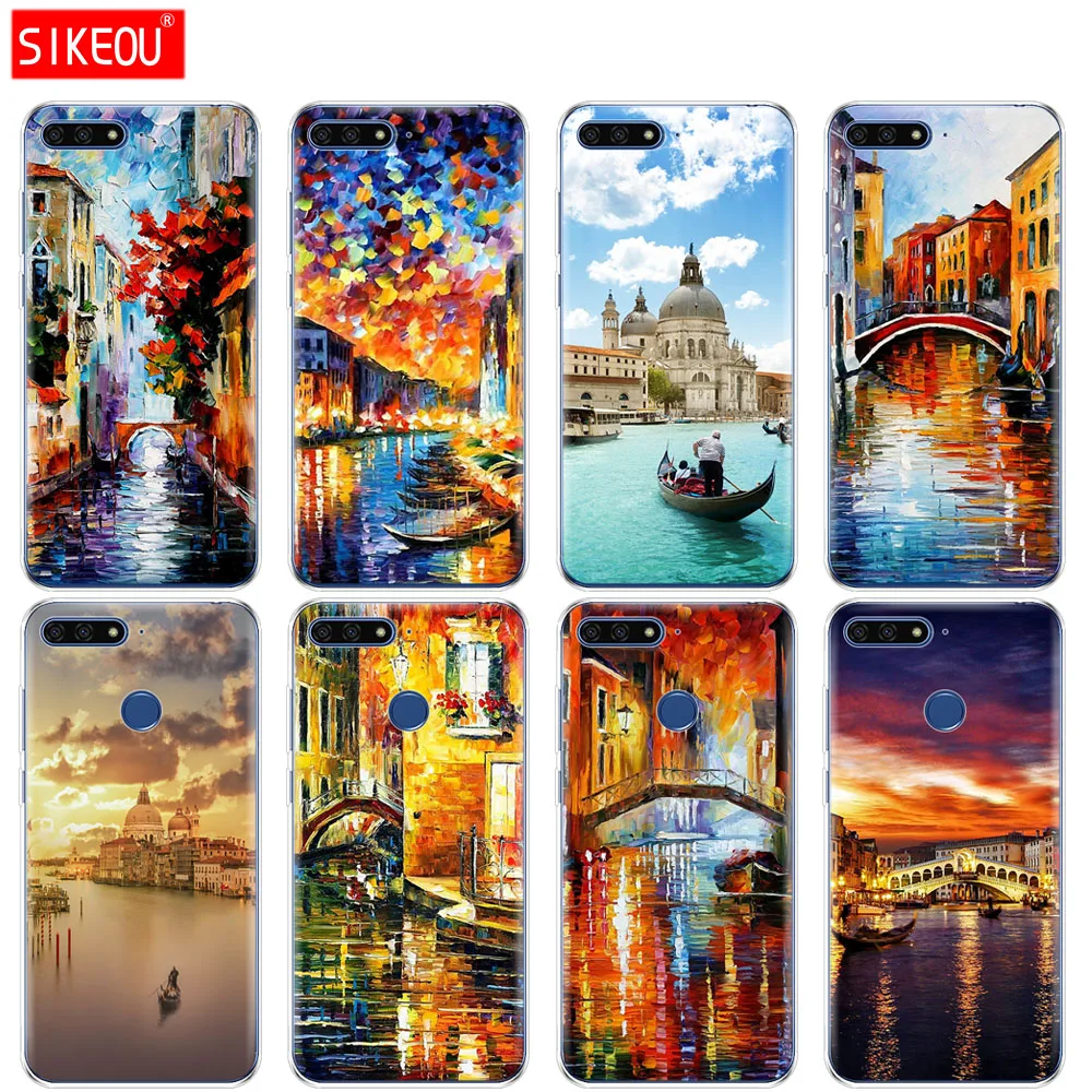 Силиконовый чехол для Huawei Honor 7A PRO 7C Y5 Y6 Y7 Y9 2017 2018 Prime Италия ночная Венеция пейзаж |