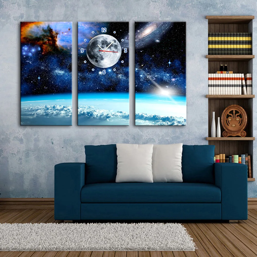 Бесплатная доставка настенные часы из 3 предметов на холсте в виде облаков и моря