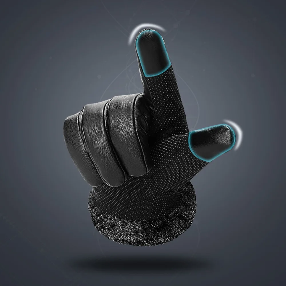 Warm Men Black Winter Faux Leather Ski Gloves Full Finger Motorcycle Driving Sport Mitten Snowboard Skiing Climbing PJ5 | Спорт и