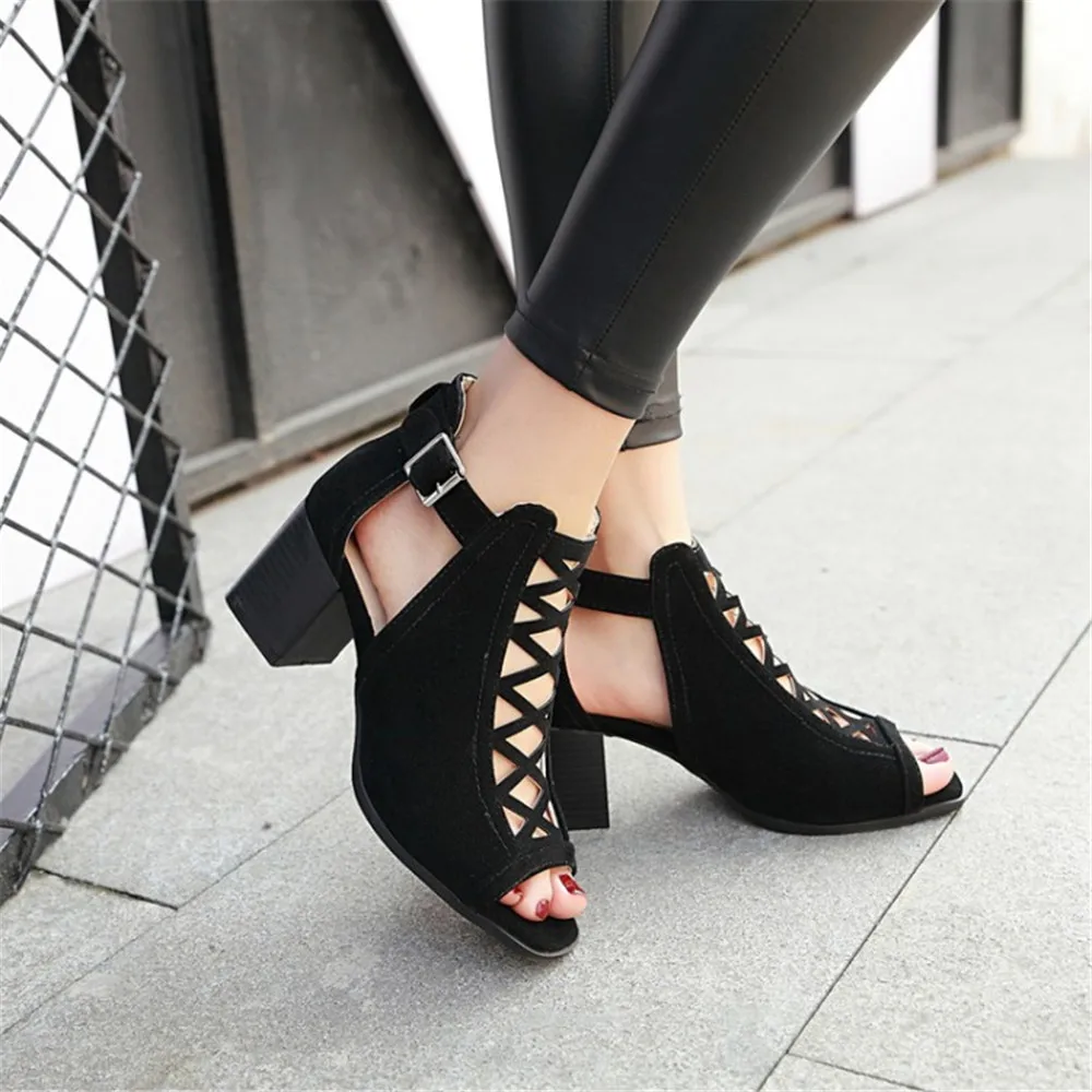 2019 г. Новые Летние босоножки на высоком каблуке Женская обувь толстом с открытым