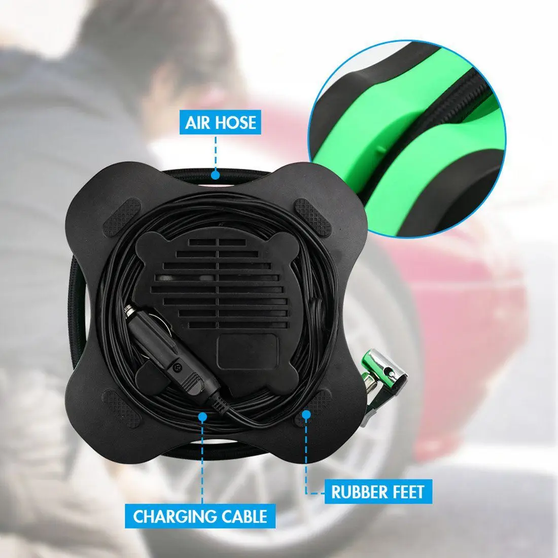 Air Compressor Tire Pump Auto Digital Inflator by 12V DC 150PSI 3 Nozzles Adaptors Portable for Cars Bicycles Basketball and O | Автомобили