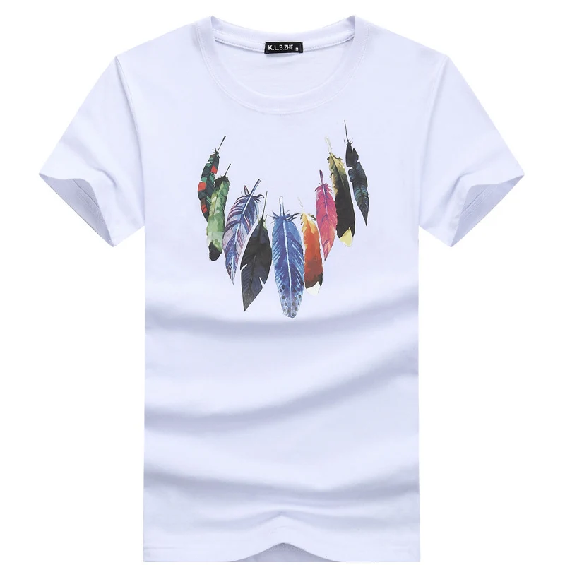 

Футболка мужская с круглым вырезом, хлопковая тенниска с принтом перьев, повседневная майка с короткими рукавами для пар, лето