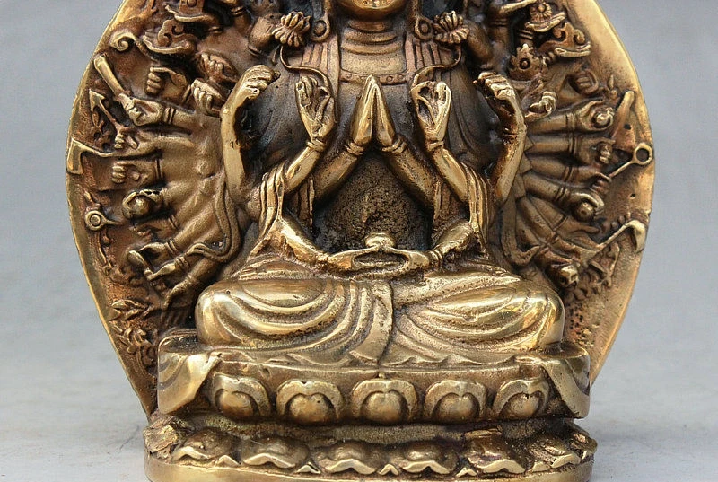 SCY China Buddhism Bronze 11 Head 1000 Arms Avalokiteshvara of Goddess Buddha Statue | Дом и сад