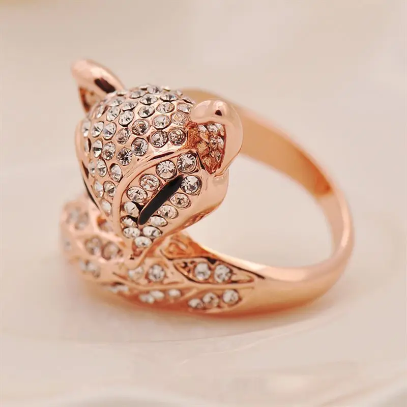 MOONROCY Free Shipping Fox Animal Jewelry Wholesale Rose Gold Color Cubic Zirconia Crystal Rings Fashion Women's Party Gift | Украшения