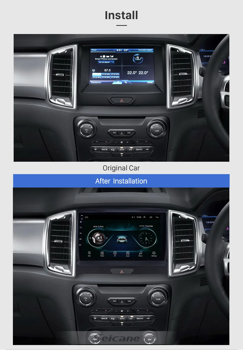 Seicane 2 Din Android 8,1 " Автомобильный Радио Bluetooth Автомобильный мультимедийный плеер для Ford Ranger с USB wifi Bluetooth Музыка AUX
