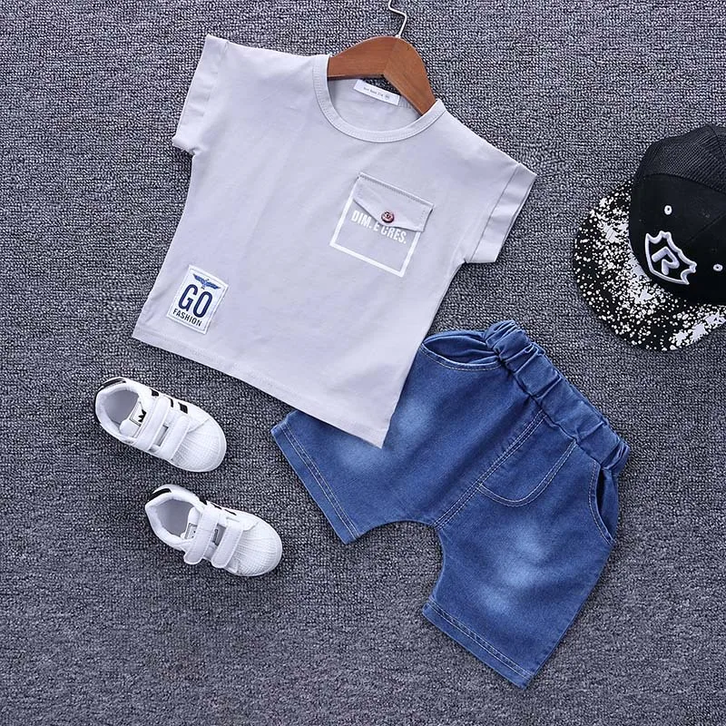 Summer baby Sets Boys Cotton T-shirts+denim Short Pants kids Clothing Suits roupas de bebe | Детская одежда и обувь