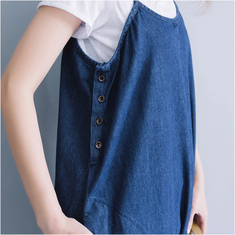 2019 Summer Women New Sleeveless Denim Dress Plus Size Vintage Blue Sexy Loose Female Jeans Vestidos Women'S 4XL 5XL | Женская