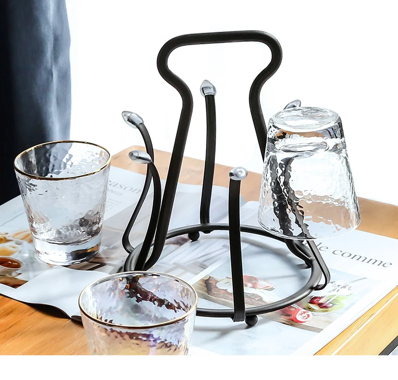 Round wrought iron cup holder creative home living room upside down drain mug rack storage hanging glass shelf mx6251641