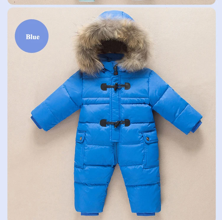 Dollplus/теплые детские зимние комбинезоны; Детский комбинезон; зимний комбинезон на утином пуху для мальчиков и девочек; Детский комбинезон; цельнокроеный комбинезон - Цвет: Синий