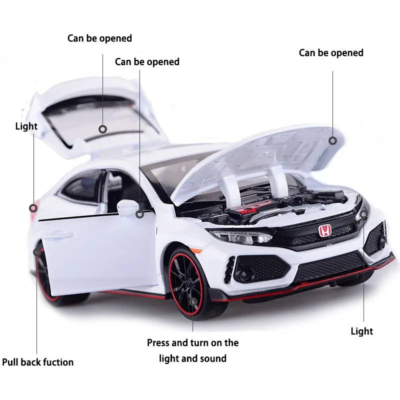 Литьевая модель автомобиля Honda Civic Тип R 1/32 металлический сплав моделирование