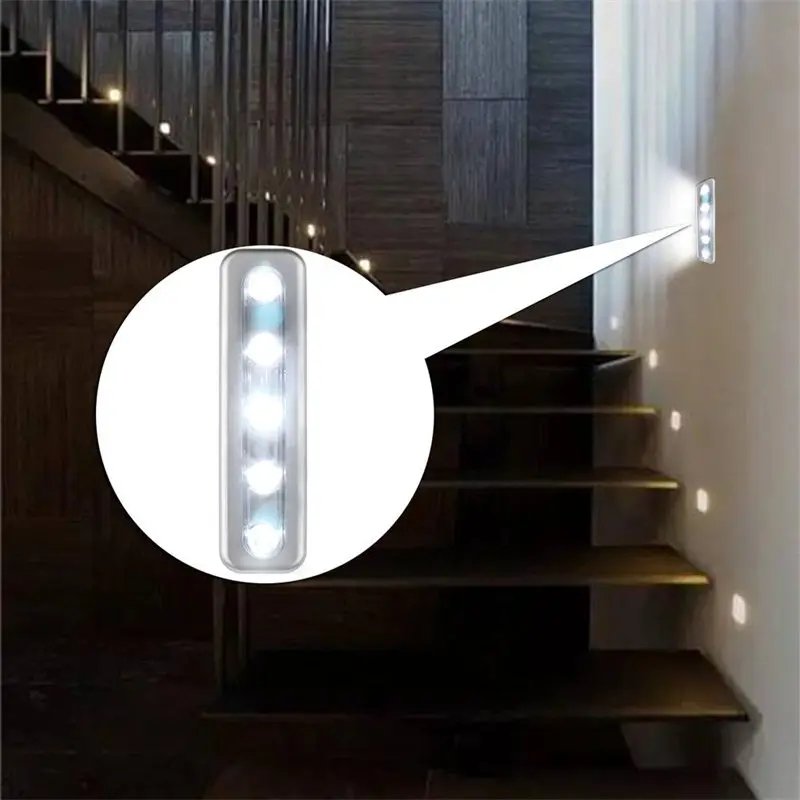 

AKDSteel 5 LED Light Bar Battery Operated Cabinet Closet Light Kitchen Corridor Strip Wall Touch Night Light Lamp Silver