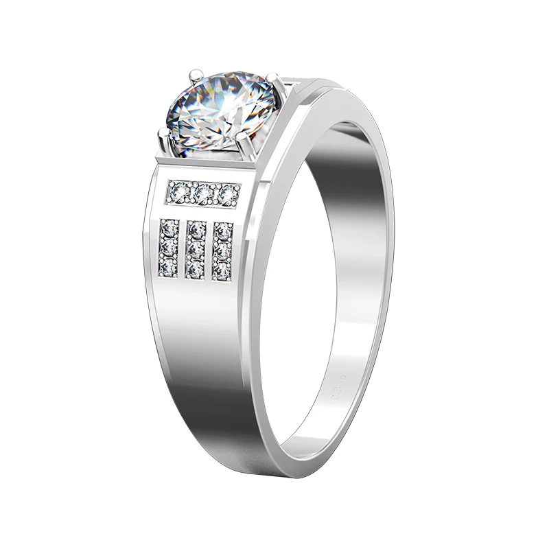 0.8Ct, 6 мм, G-H, Муассанит, мужское кольцо из белого золота, одноцветное, 925 пробы, серебряное, обручальное кольцо, мужское кольцо с синтетическими бриллиантами