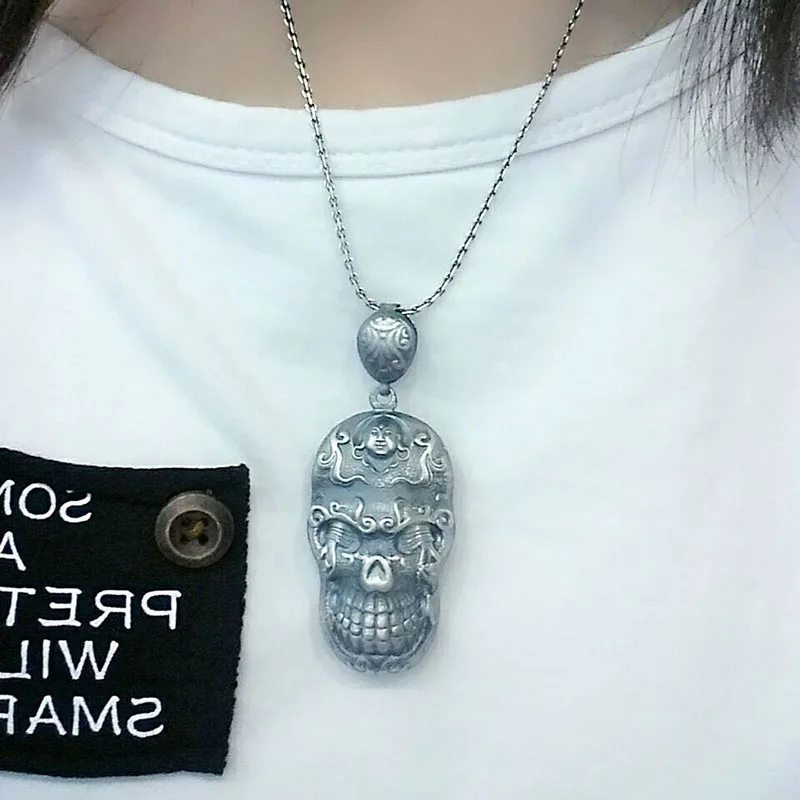 Реальные 925 Серебряный кулон Будды Новая мода панк черепа чистого S990 одноцветное тайские серебряные подвески для Для женщин Для мужчин ювелирных изделий