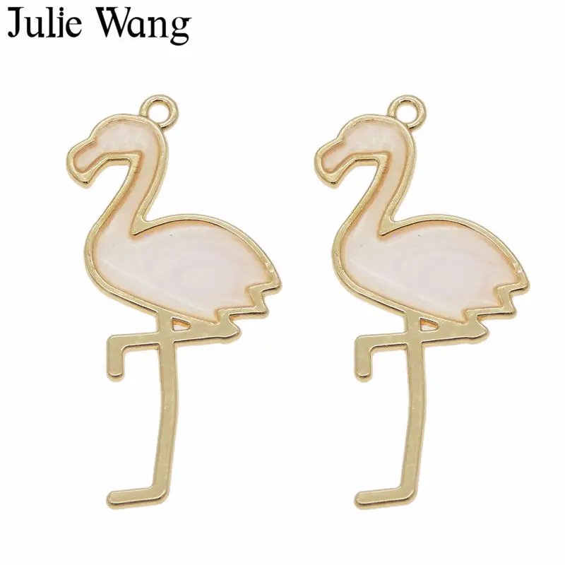 Julie Wang 6 шт. сплав + смола Фламинго Птица шармы многоцветные для ожерелья подвески