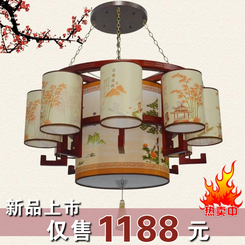 Chinese Wooden 8 / sheepskin large chandelier antique chandeliers living room hotel project lamps 9843 |