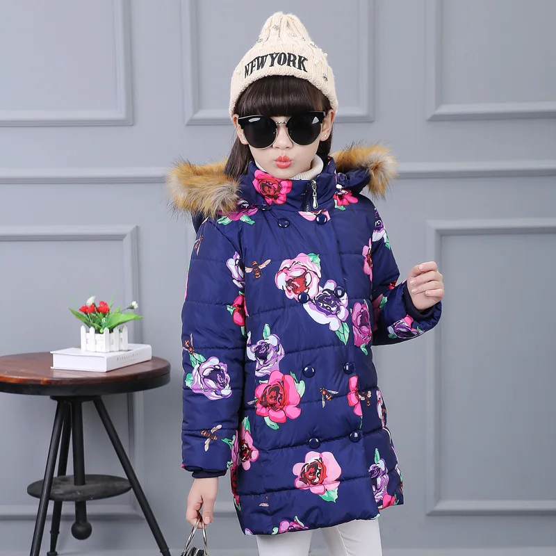 Детские пуховики из хлопка зимняя теплая куртка с меховым воротником и капюшоном