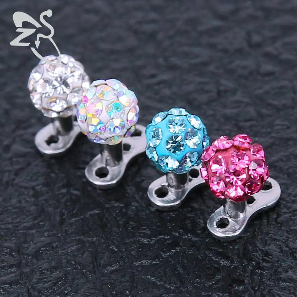 2 шт. подвеска для пирсинга с фианитами нержавеющая сталь 316L|skin diver|dermal anchordermal piercing